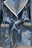 Embellished Denim Jacket with Belt