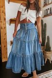 Tiered Button-Front Denim Skirt