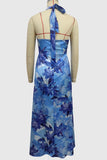 Abstract Floral Halter Maxi Dress