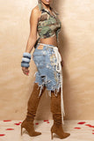 Distressed Paint-Splatter Denim Shorts