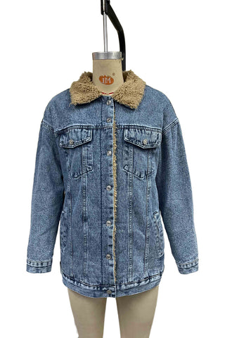 Casual Faux Shearling Lined Denim Jacket