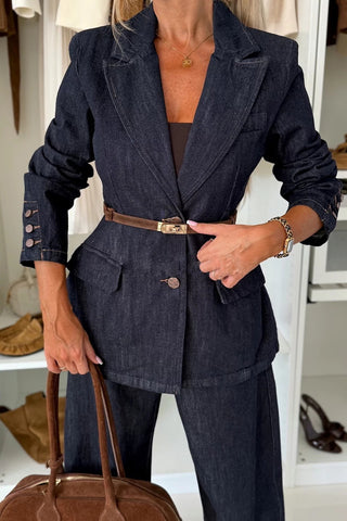 Double-Breasted Denim Pants Set