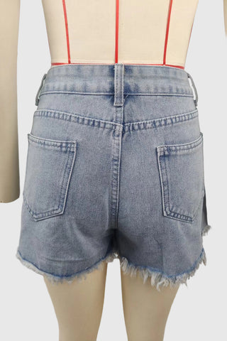 Studded Distressed Denim Shorts