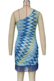 One-Shoulder Fringe Hem Mini Dress