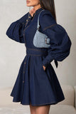 Button-Down Puff Sleeve Denim Dress