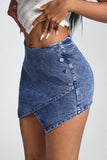 Button-Detail Denim Mini Skirt