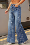 Embellished Wide-Leg Denim Jeans