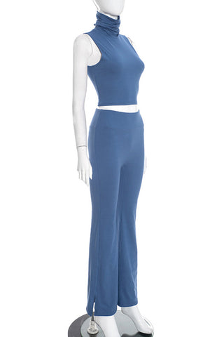 High-Neck Crop Top and Flared Pants Set