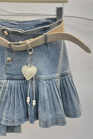 Pleated Denim Mini Skirt