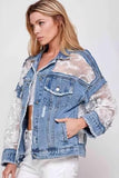 Lace Sleeve Denim Jacket