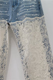 Lace Overlay Straight Jeans