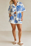 Shell Print Button Shirt and Shorts Set