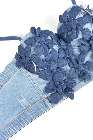 Floral Applique Denim Tank Top
