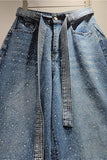 Wide-Leg Denim Trousers with Belt