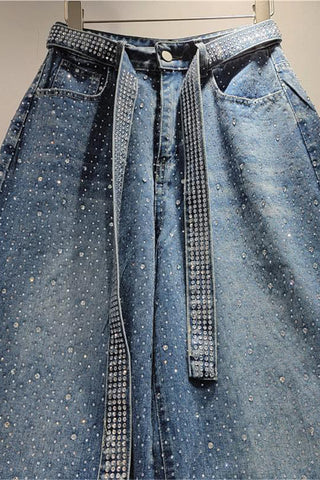 Wide-Leg Denim Trousers with Belt