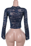Lace-Detail Sheer Blouse with Long Sleeves