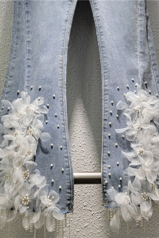 Floral Embellished Flare Jeans