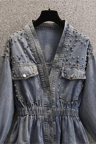 Studded Peplum Denim Jacket