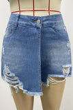Distressed High-Waist Denim Shorts