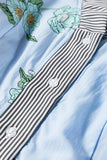 Floral Print Contrast Striped Trim  Blouse