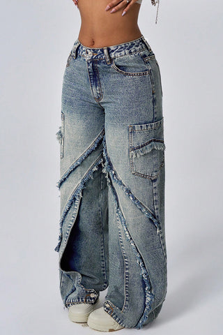 Distressed Wide-Leg Denim Pants