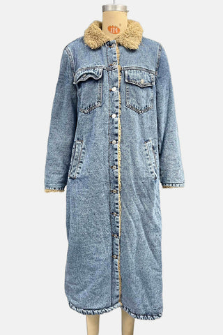 Longline Shearling-Lined Denim Coat