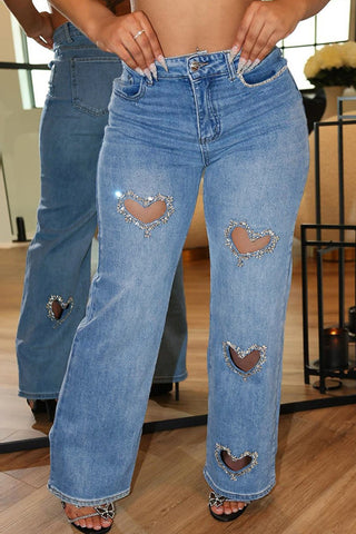 Heart-Detail Straight-Leg Jeans