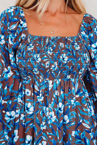 Smocked Bodice Ruffled Sleeve Dress