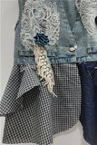 Lace Embellished Asymmetric Denim Vest
