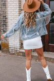 Fringe Detail Distressed Denim Jacket
