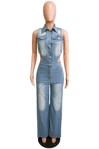Stylish Button-Side Denim Jumpsuit