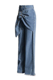 Wide-Leg Denim Jeans with Belt Detail