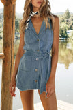Sleeveless Denim Dress with Waist Tie
