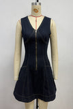 Zip-Front Denim Dress