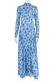 Long-Sleeve Printed Maxi Dress
