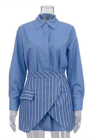 Striped Skirt Set with Collar