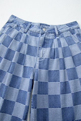 Checkered Wide Leg Casual Pants
