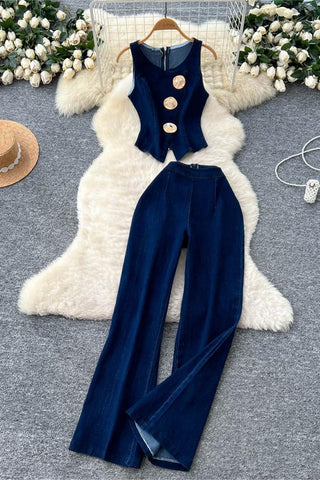 Asymmetric Button Pants Set