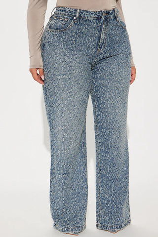 Patterned Straight-Leg Denim Jeans