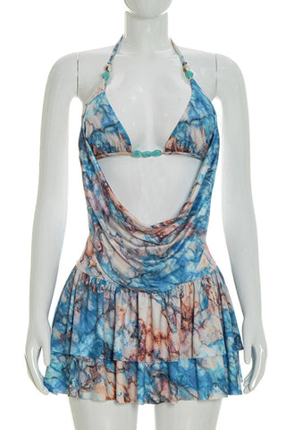 Halter Skirted Set with Pleated Details