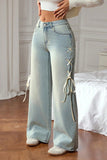 Lace-Up Side Wide Leg Jeans