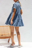 Button-Front Denim Dress with Ruffled Hem