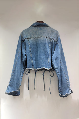 Distressed Lace-Up Denim Jacket
