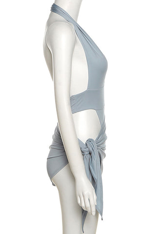 Halter Bodysuit & Draped Skirt Set