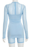 Long-Sleeve Mesh Romper with Layered Dress Set