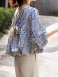 Tie-Back Patterned Blouse