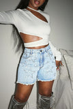Star-Studded Frayed Hem Casual Shorts