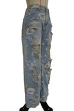 Floral Distressed Straight Jeans