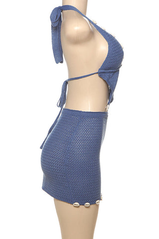 Shell-Embellished Halter Casual Dress