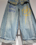 Graphic Wide-Leg Denim Jeans